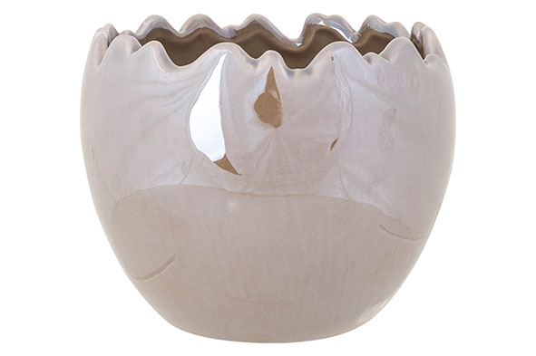 Déco table oeuf carved 11x11x9cmh taupe FS